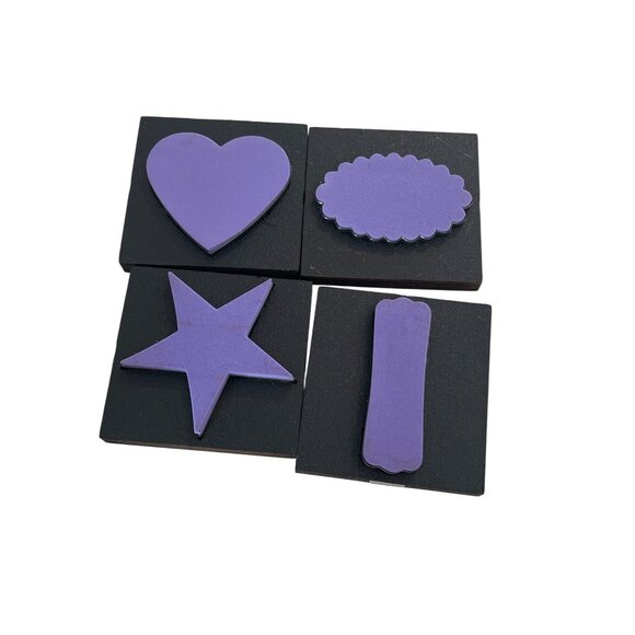 Set Of 4 Purple Craft Foam Metal Die Cuts With Heart Star Oval & Rectangle Shape - Picture 1 of 2